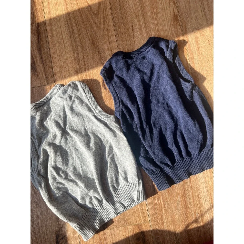 The Childrens Place Sweater Vest 3T Navy Gray 2 Pack Set Lot Cotton V-Neck Knit